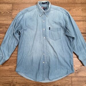 Vintage Ralph Lauren Chaps Shirt Mens Large Blue Crown Crest Long Sleeve